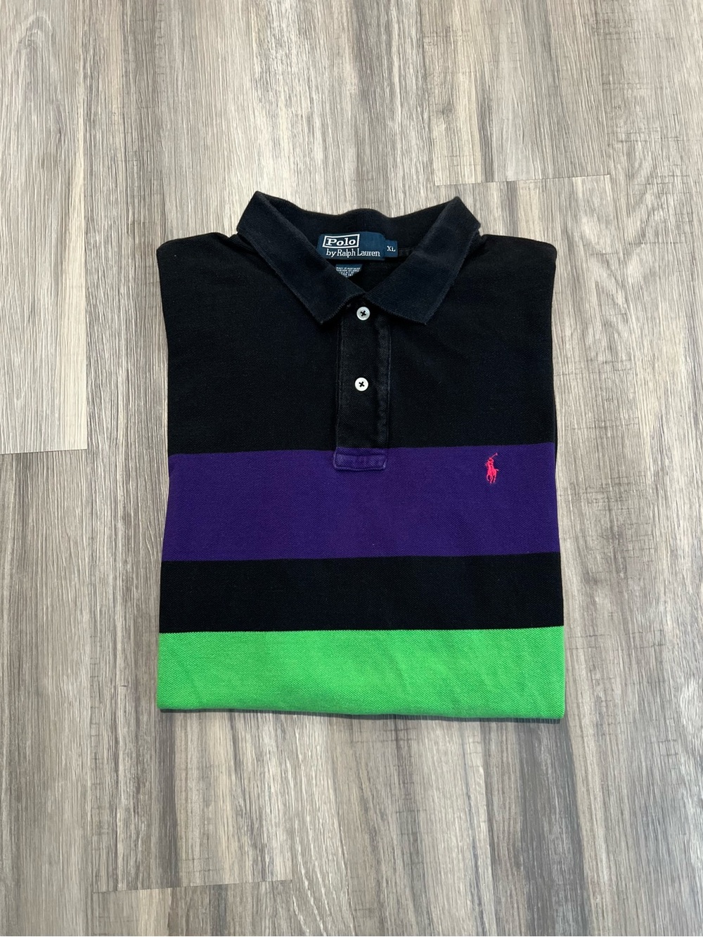 Polo by Ralph Lauren Black, Purple & Green Striped Polo Shirt
